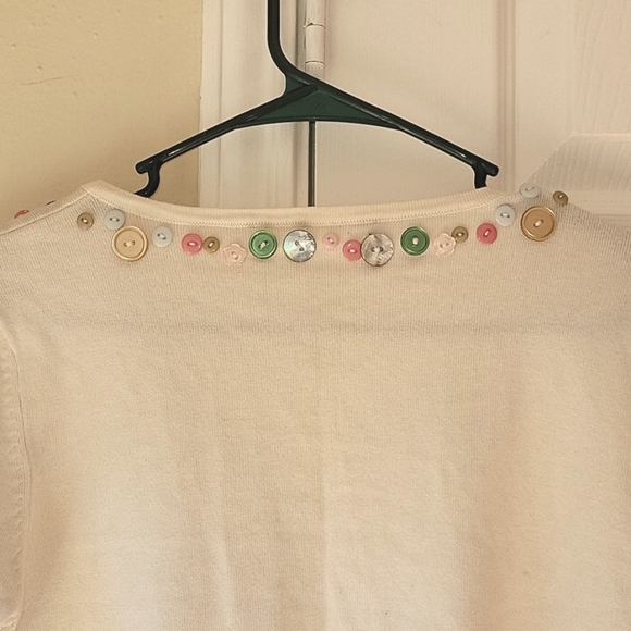 Rare Women's White Cardigan Size M Multicolored Buttons - Picture 2 of 7